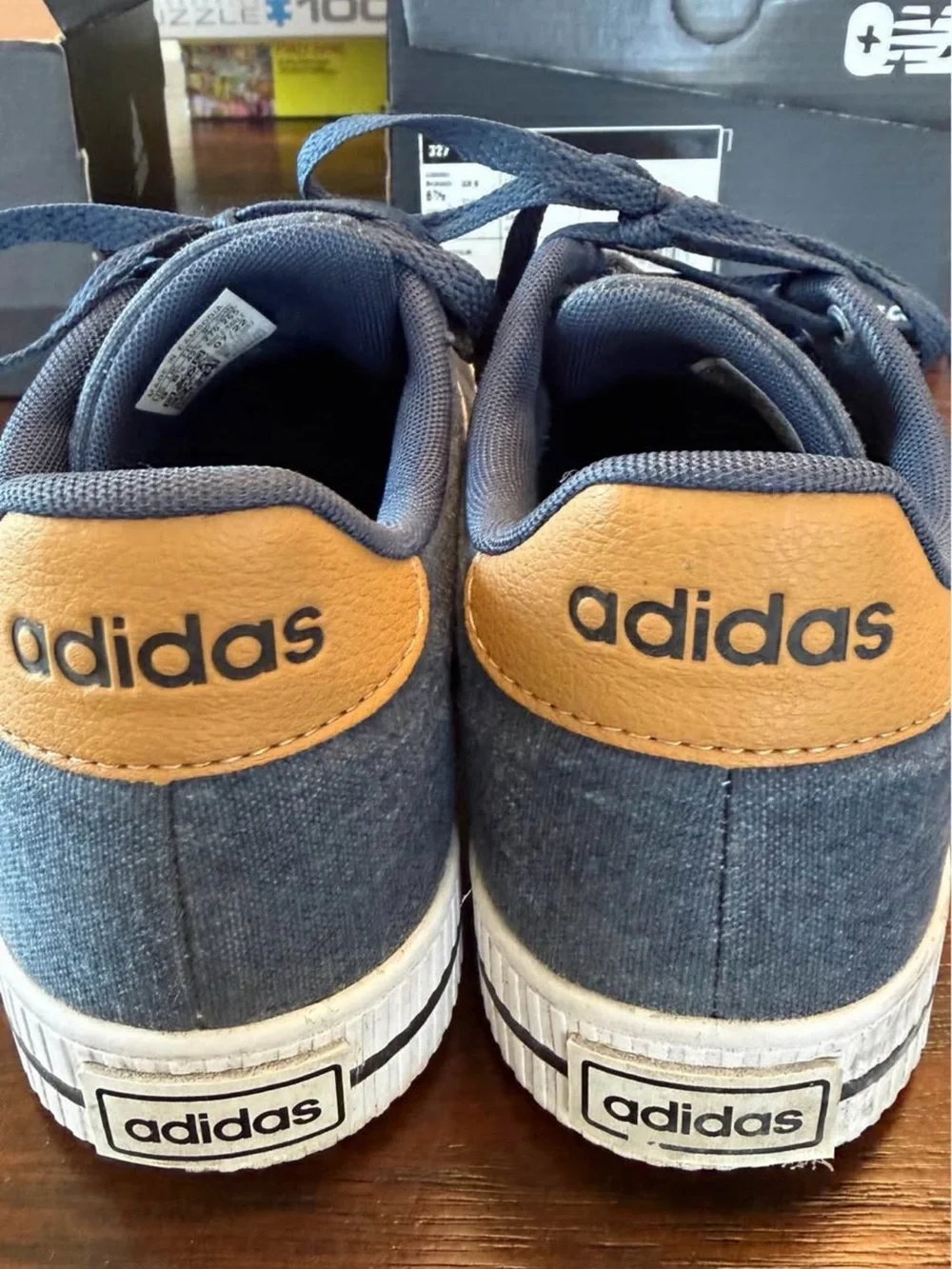 adidas Men’s Navy Canvas Sneakers with White Stripes and Gold Accents